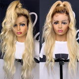 1B 613 Body Wave Human Hair Wig 13x6 Hd Lace Frontal Wig Brazilian 2 Tone Dark Root Ombre Blonde Lace Front Wigs For Black Women