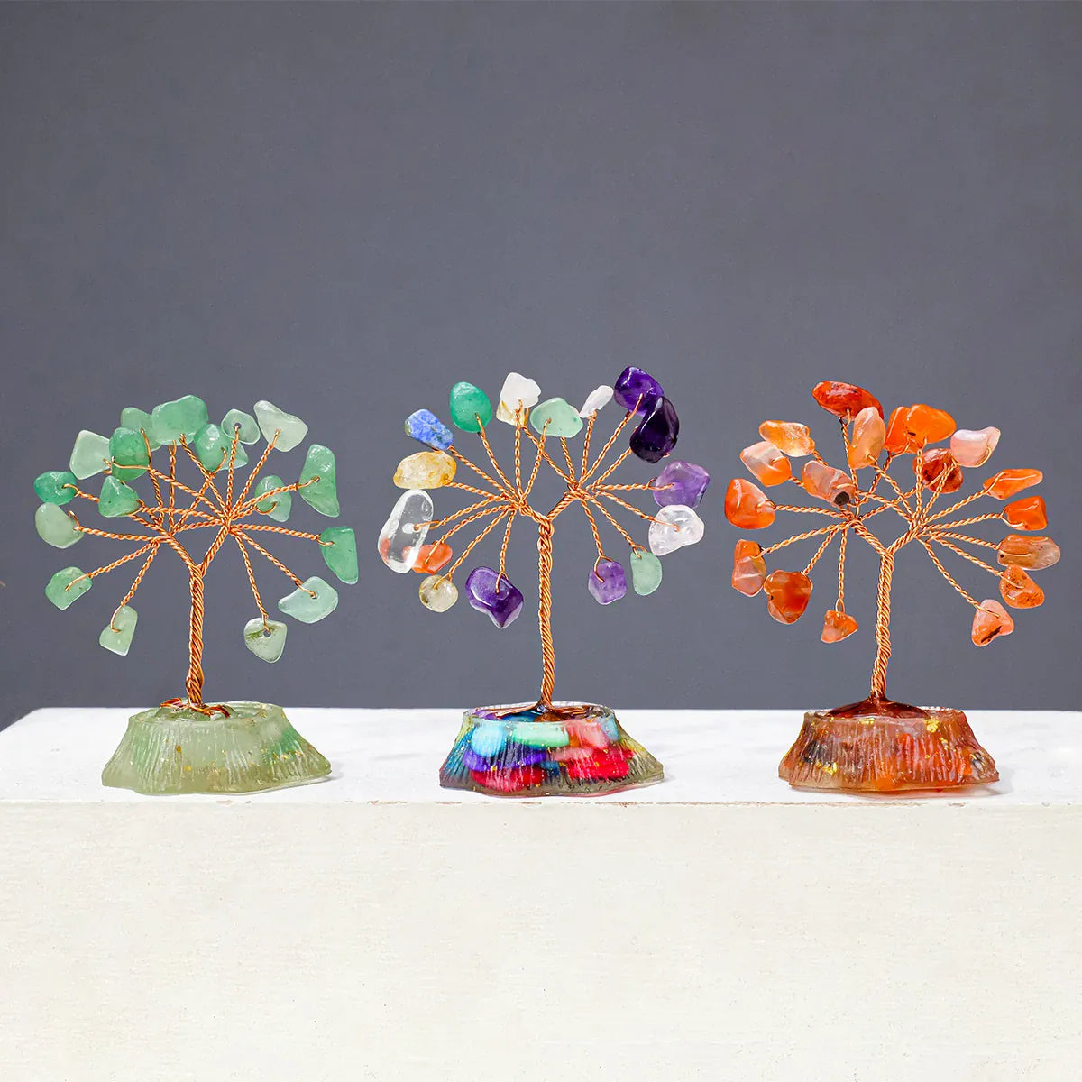1PC 7 Chakra Healing Natural Stones Resin Healing Mini Crystal Tree Home Office Desk Living Room Feng Shui Decora for Good Luck