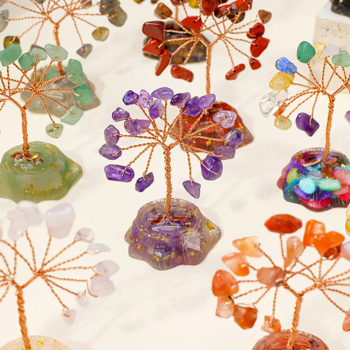 1PC 7 Chakra Healing Natural Stones Resin Healing Mini Crystal Tree Home Office Desk Living Room Feng Shui Decora for Good Luck