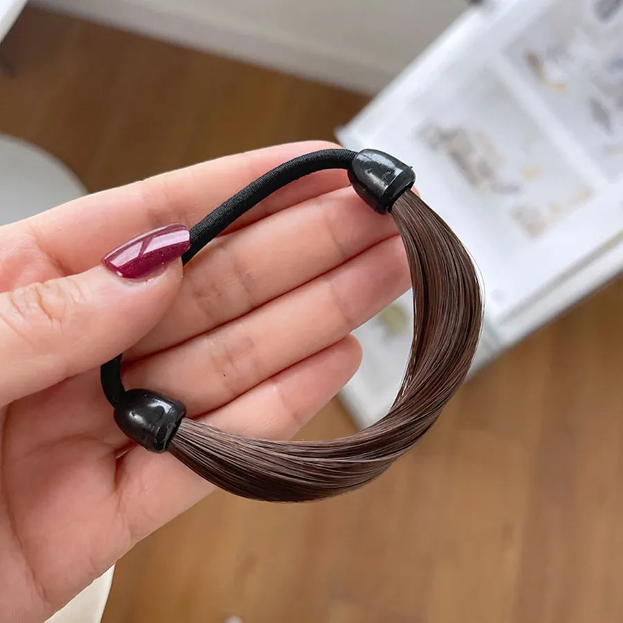 1Pc Brown Black Rubber Band Simulation Wig Hair Ring Straight Hair Tie Rope Ponytail Elastic Hair Bands Hair Accessories Girl