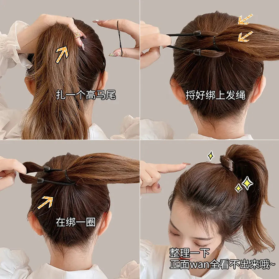 1Pc Brown Black Rubber Band Simulation Wig Hair Ring Straight Hair Tie Rope Ponytail Elastic Hair Bands Hair Accessories Girl