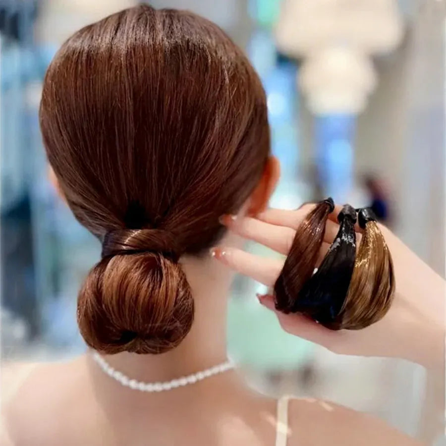 1Pc Brown Black Rubber Band Simulation Wig Hair Ring Straight Hair Tie Rope Ponytail Elastic Hair Bands Hair Accessories Girl