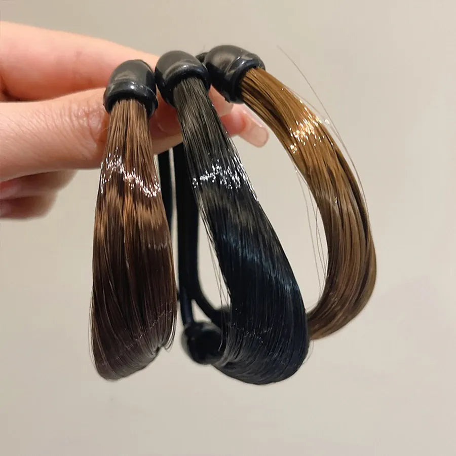1Pc Brown Black Rubber Band Simulation Wig Hair Ring Straight Hair Tie Rope Ponytail Elastic Hair Bands Hair Accessories Girl