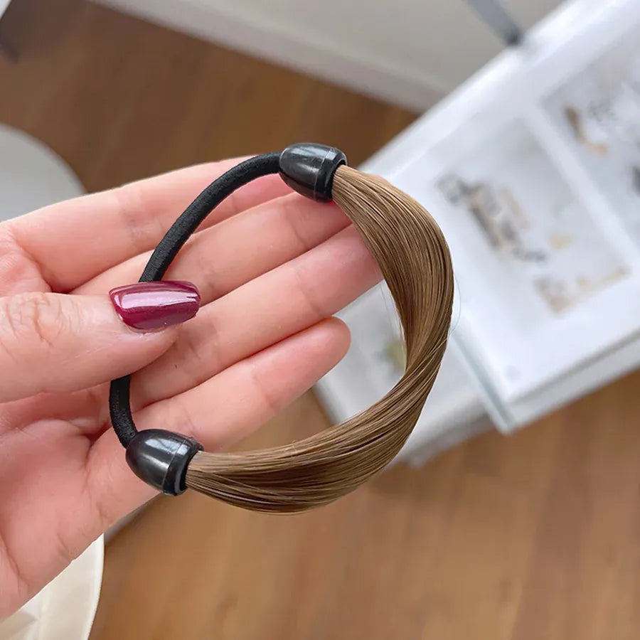 1Pc Brown Black Rubber Band Simulation Wig Hair Ring Straight Hair Tie Rope Ponytail Elastic Hair Bands Hair Accessories Girl