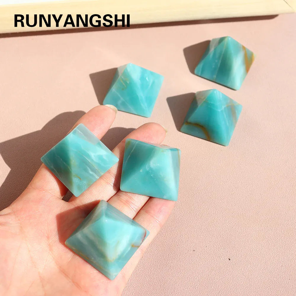 1PC High quality Energy Amazonite Pyramid Tianhe Stone Healing Natural Crystal Reiki Chakra Home Decor Meditation Ore Mineral