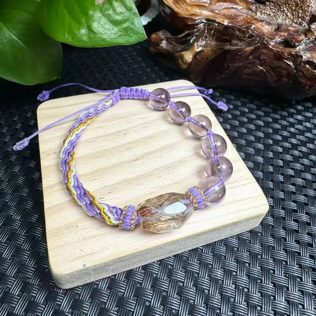 1Pc Natural Black Gold Rutilated Quartz Hand-knitted Bracelet Irregular Shape Reiki Healing Stone Jewelry Gift For Women