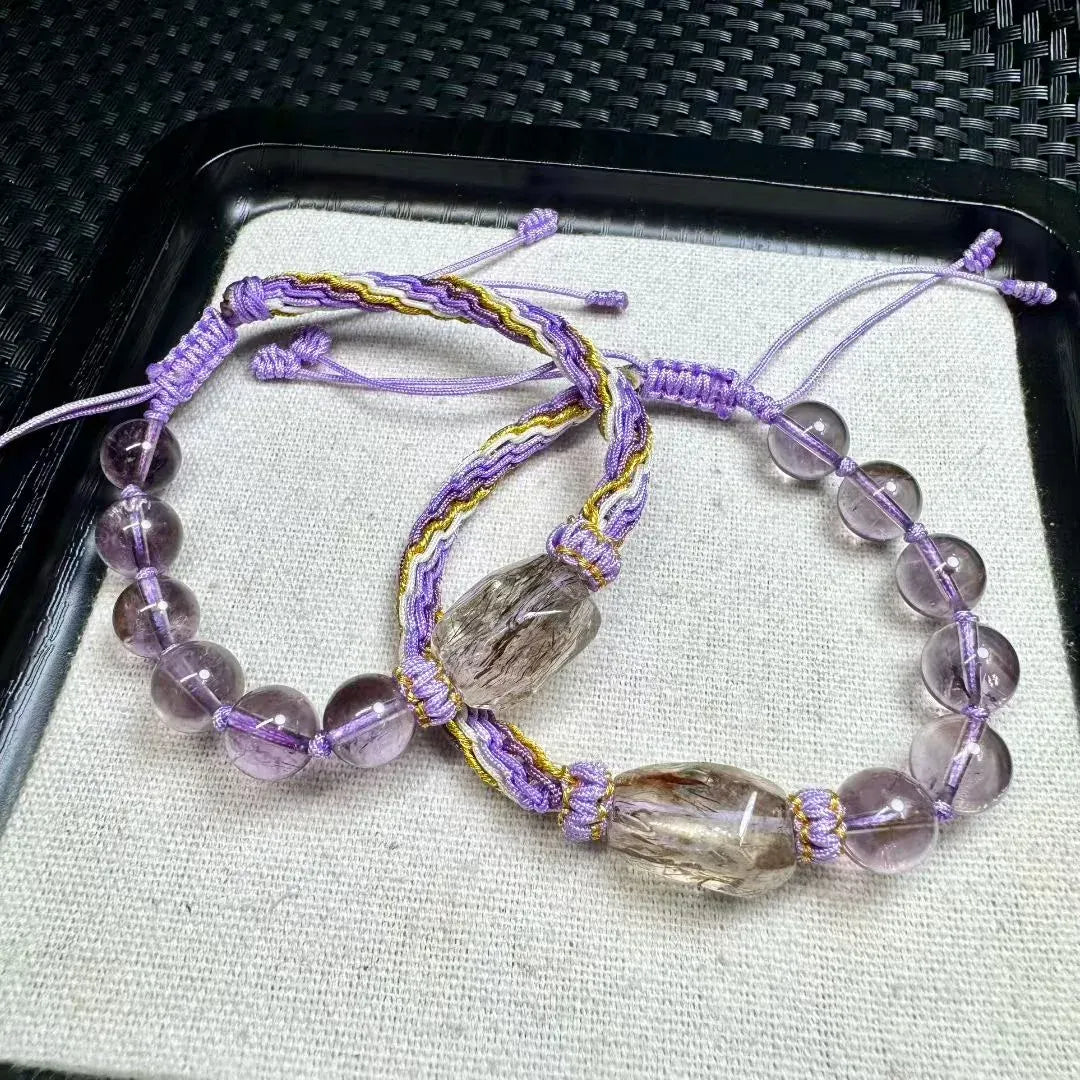 1Pc Natural Black Gold Rutilated Quartz Hand-knitted Bracelet Irregular Shape Reiki Healing Stone Jewelry Gift For Women