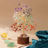 1pc Natural Crystal Fortune Chakra Tree of Life Wooden Base Christmas Home Decoration Desktop Ornament Holiday Gift