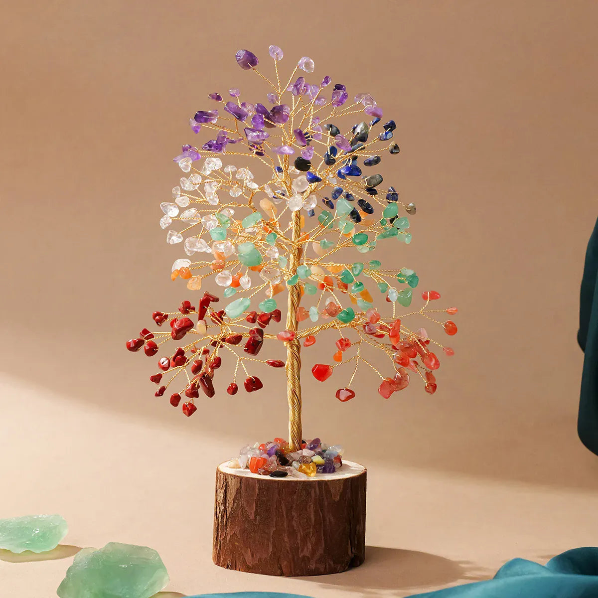 1pc Natural Crystal Fortune Chakra Tree of Life Wooden Base Christmas Home Decoration Desktop Ornament Holiday Gift