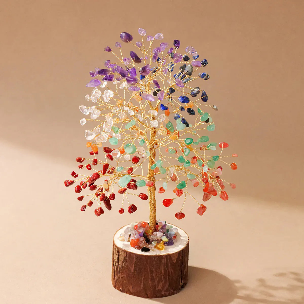 1pc Natural Crystal Fortune Chakra Tree of Life Wooden Base Christmas Home Decoration Desktop Ornament Holiday Gift