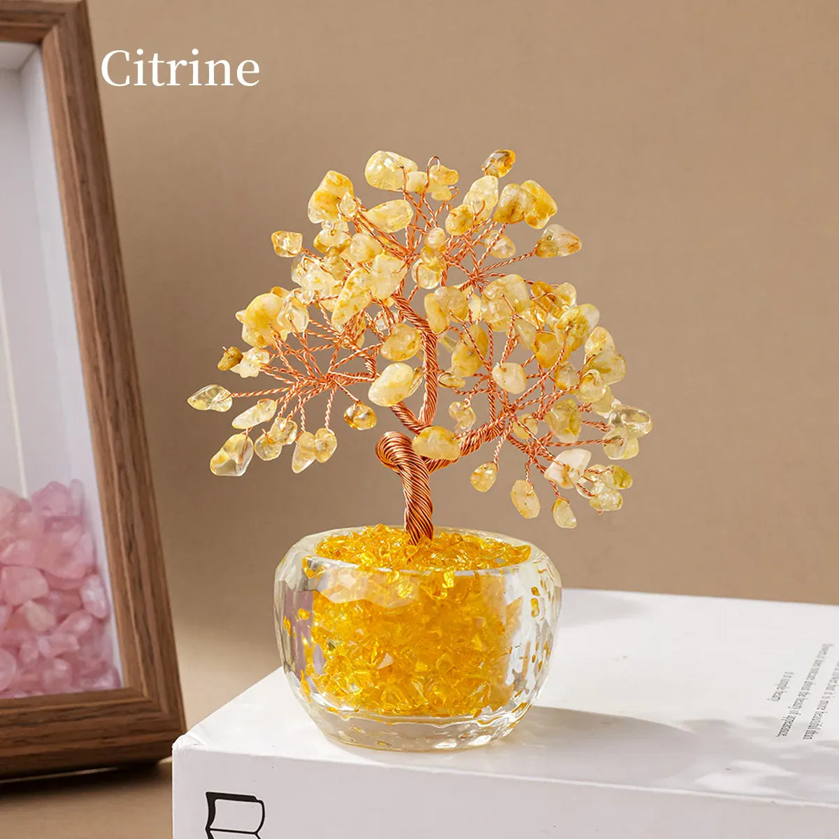 1pc Natural Crystal Money Tree Ornament Feng Shui Wealth Tree with Gemstone Abundance Bowl for Home Office Decoration