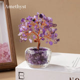 1pc Natural Crystal Money Tree Ornament Feng Shui Wealth Tree with Gemstone Abundance Bowl for Home Office Decoration
