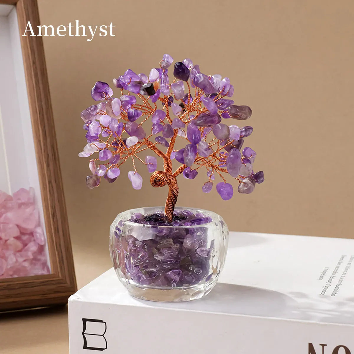 1pc Natural Crystal Money Tree Ornament Feng Shui Wealth Tree with Gemstone Abundance Bowl for Home Office Decoration