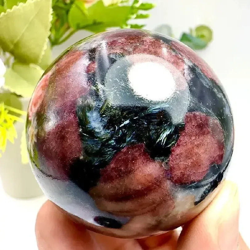 1pc Natural Garnet Astrophyllite Crystal Sphere Meditation Fengshui Healing Crystal Gift Reiki Gemstone Ball Home Decoration