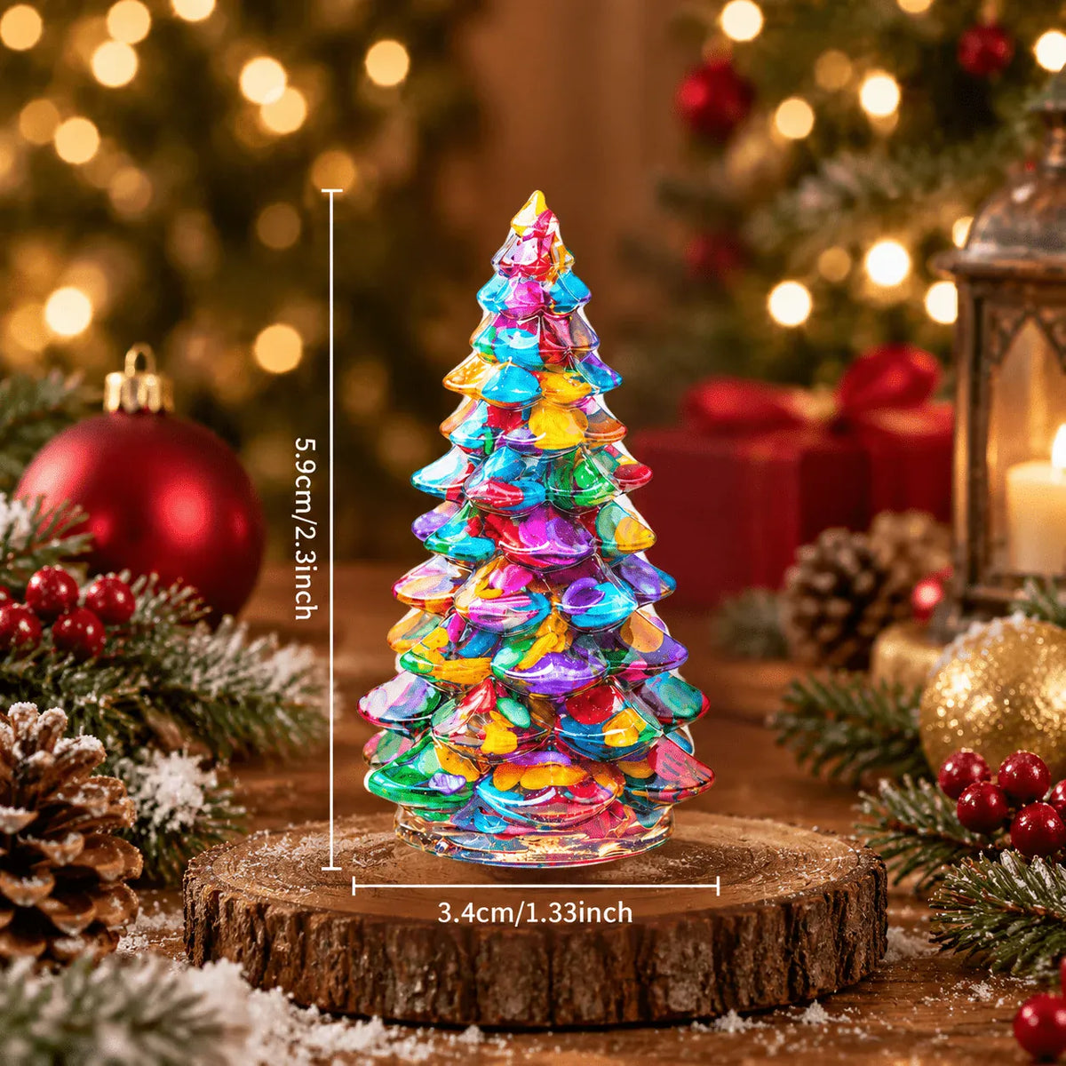 1PC Random Crystal Christmas Tree Figurine, Gemstone Chip Mini Tree Ornament, Holiday Desktop Decor Gift