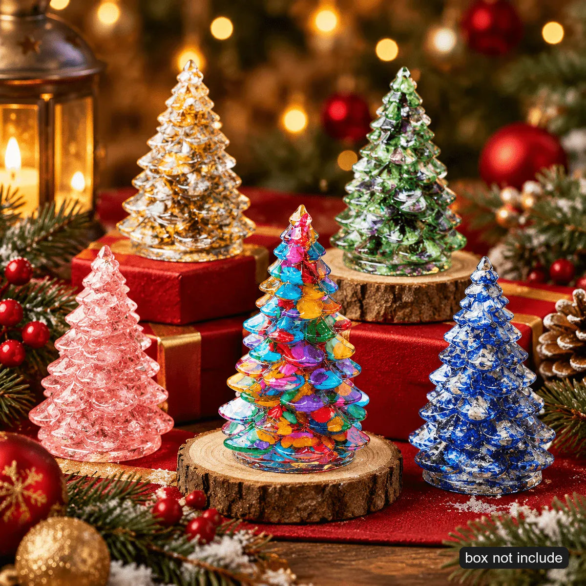 1PC Random Crystal Christmas Tree Figurine, Gemstone Chip Mini Tree Ornament, Holiday Desktop Decor Gift