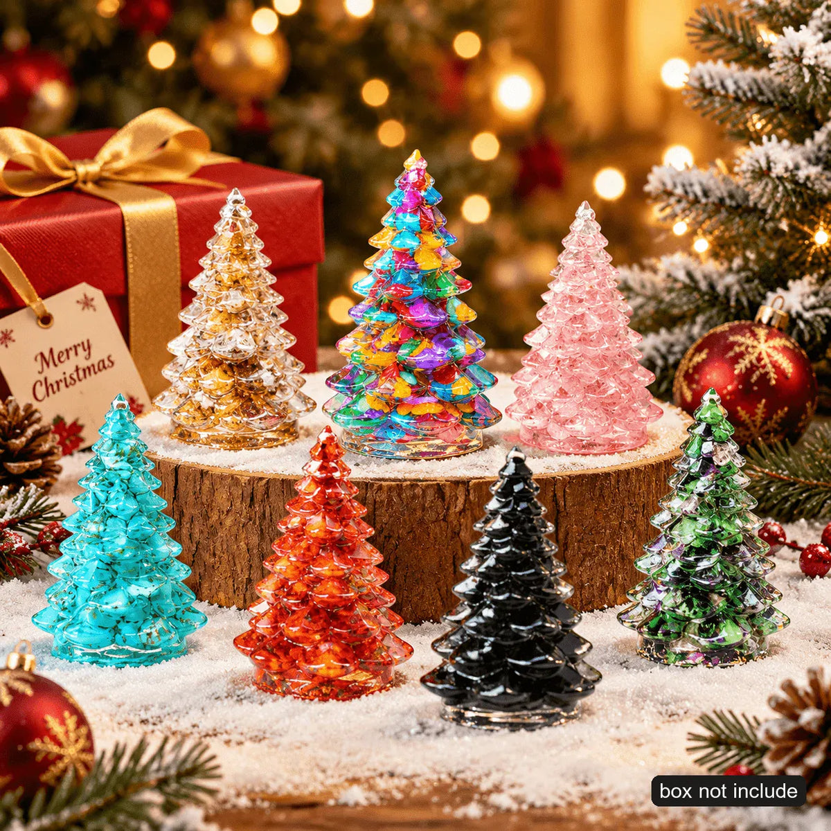 1PC Random Crystal Christmas Tree Figurine, Gemstone Chip Mini Tree Ornament, Holiday Desktop Decor Gift