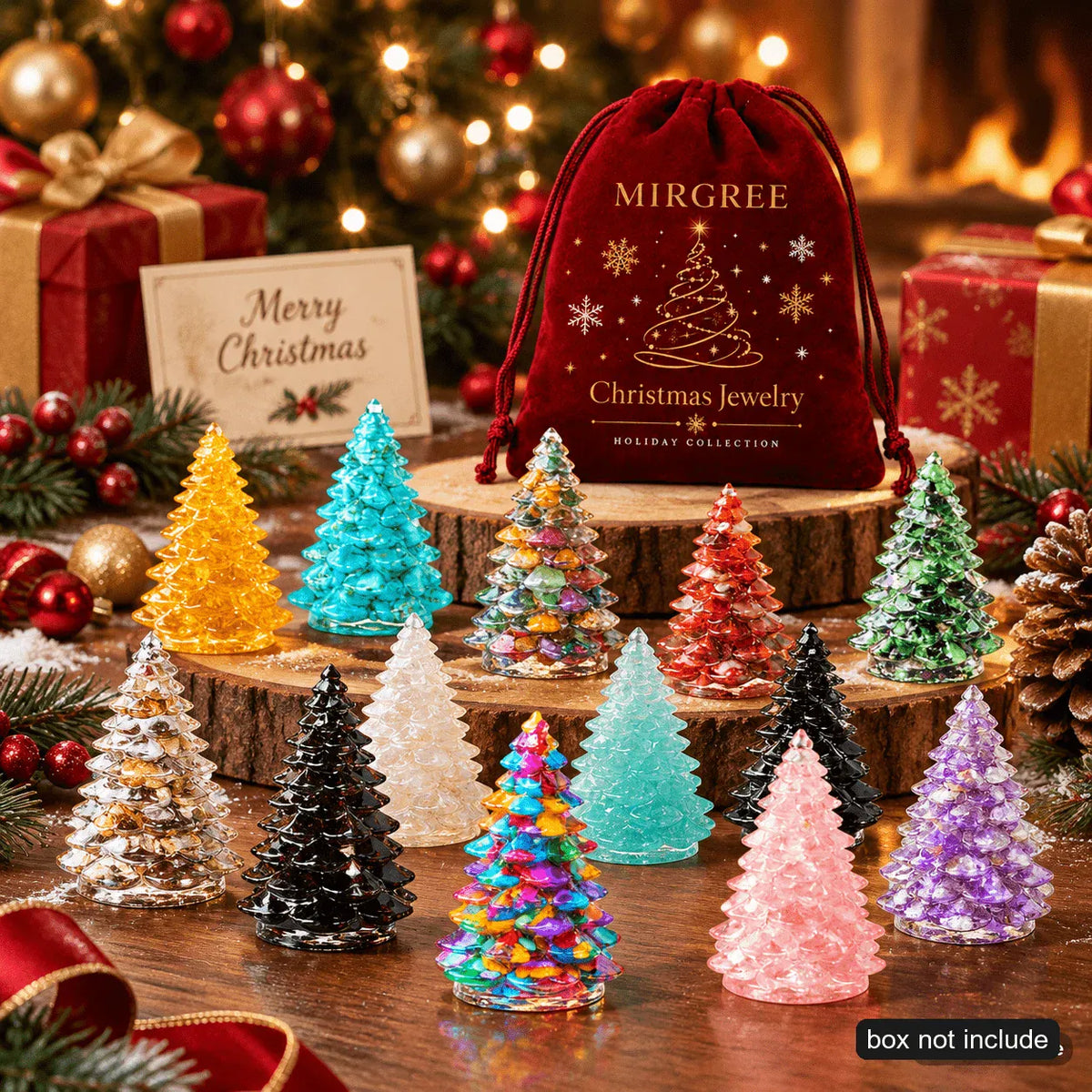1PC Random Crystal Christmas Tree Figurine, Gemstone Chip Mini Tree Ornament, Holiday Desktop Decor Gift