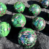 1pc Ruby Zoisite Sphere Ornament, Genuine Mineral Specimen, Collector's Item, Round Red Green Black Crystal Ball, Home Decor