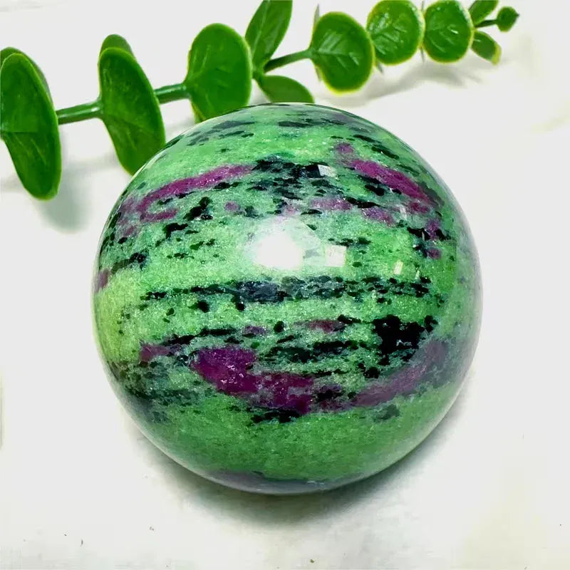 1pc Ruby Zoisite Sphere Ornament, Genuine Mineral Specimen, Collector's Item, Round Red Green Black Crystal Ball, Home Decor