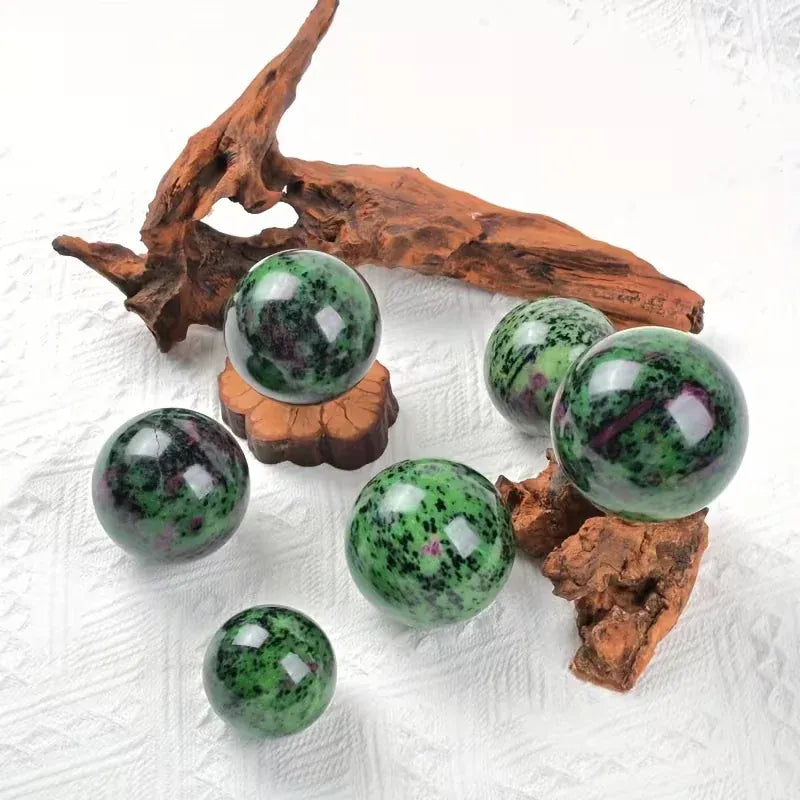 1pc Ruby Zoisite Sphere Ornament, Genuine Mineral Specimen, Collector's Item, Round Red Green Black Crystal Ball, Home Decor