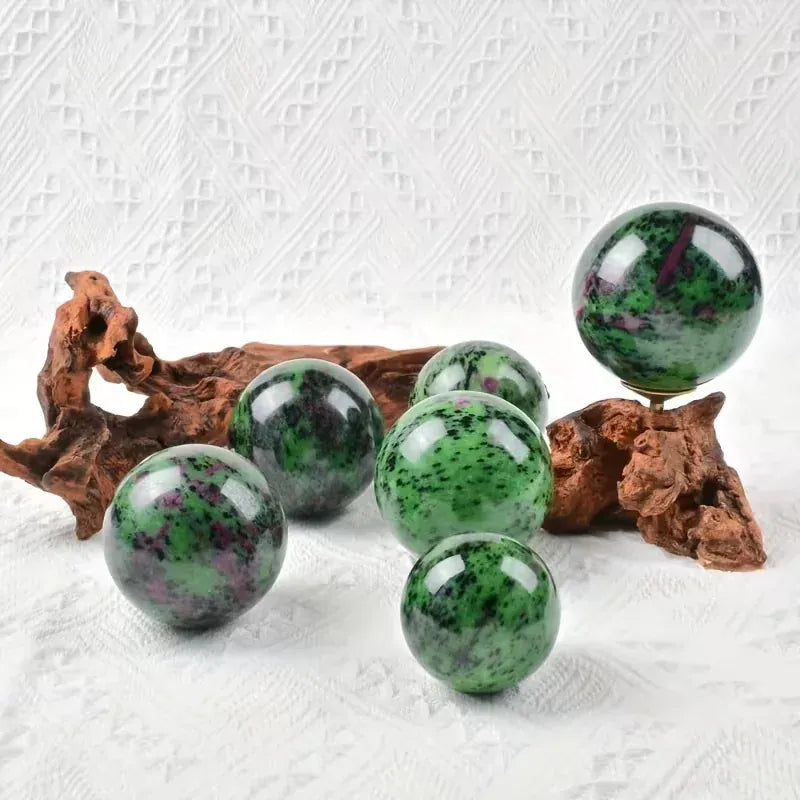 1pc Ruby Zoisite Sphere Ornament, Genuine Mineral Specimen, Collector's Item, Round Red Green Black Crystal Ball, Home Decor