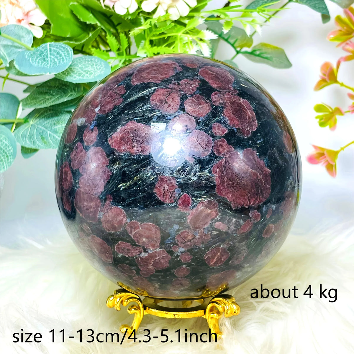 1pc Super Large Astrophyllite Garnet Crystal Ball, 4.3-5.1" Big Crystal Stone Sphere Crystals for Home Decor
