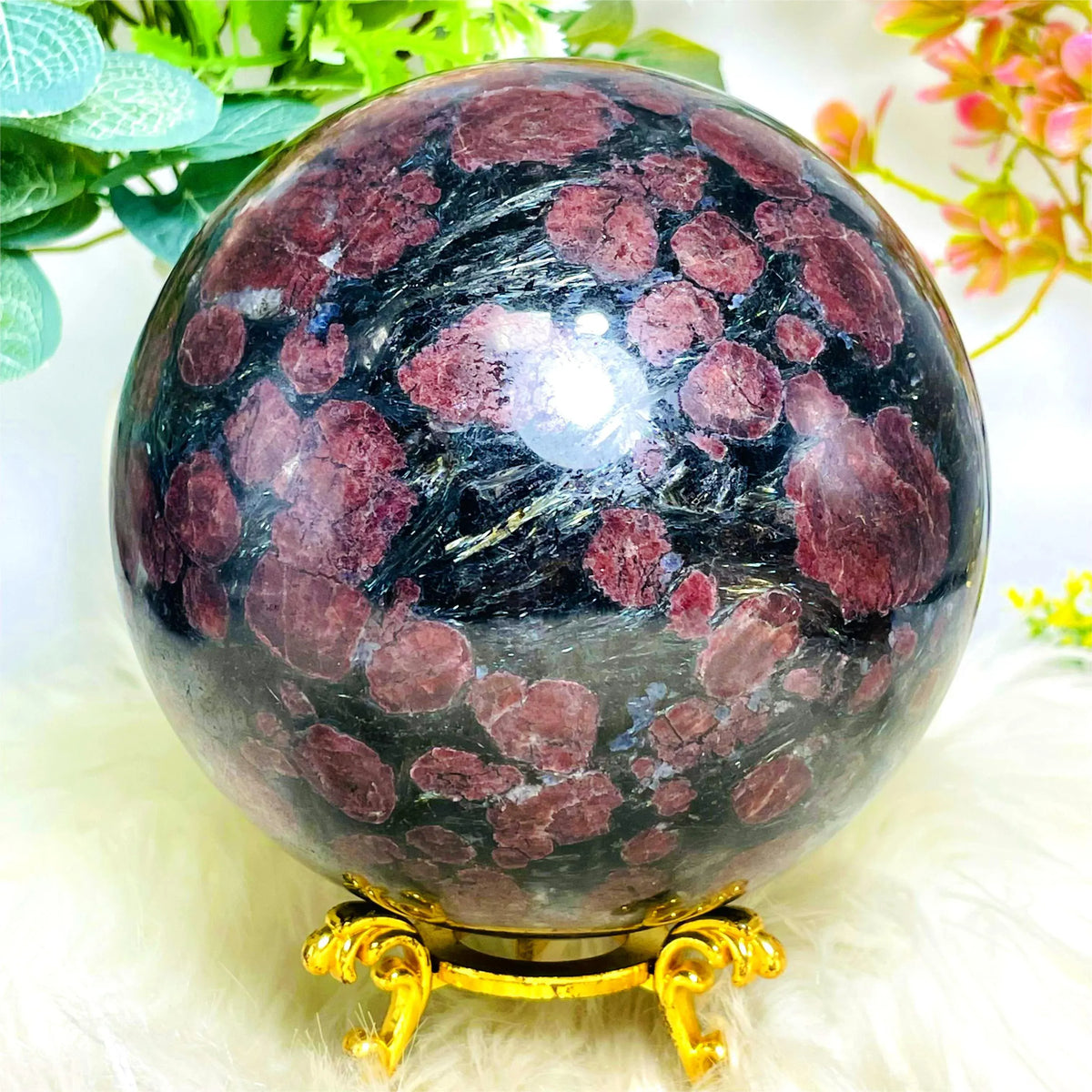 1pc Super Large Astrophyllite Garnet Crystal Ball, 4.3-5.1" Big Crystal Stone Sphere Crystals for Home Decor