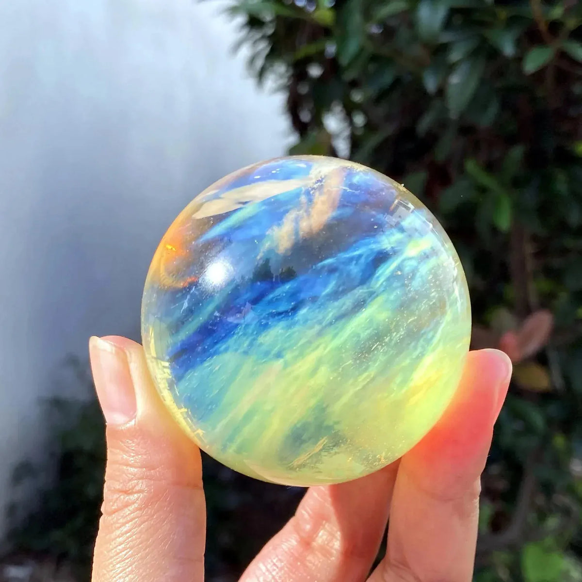 1pc Yellow Smelting Stone Sphere, Hand-Carved Crystal Ball, Home Decor