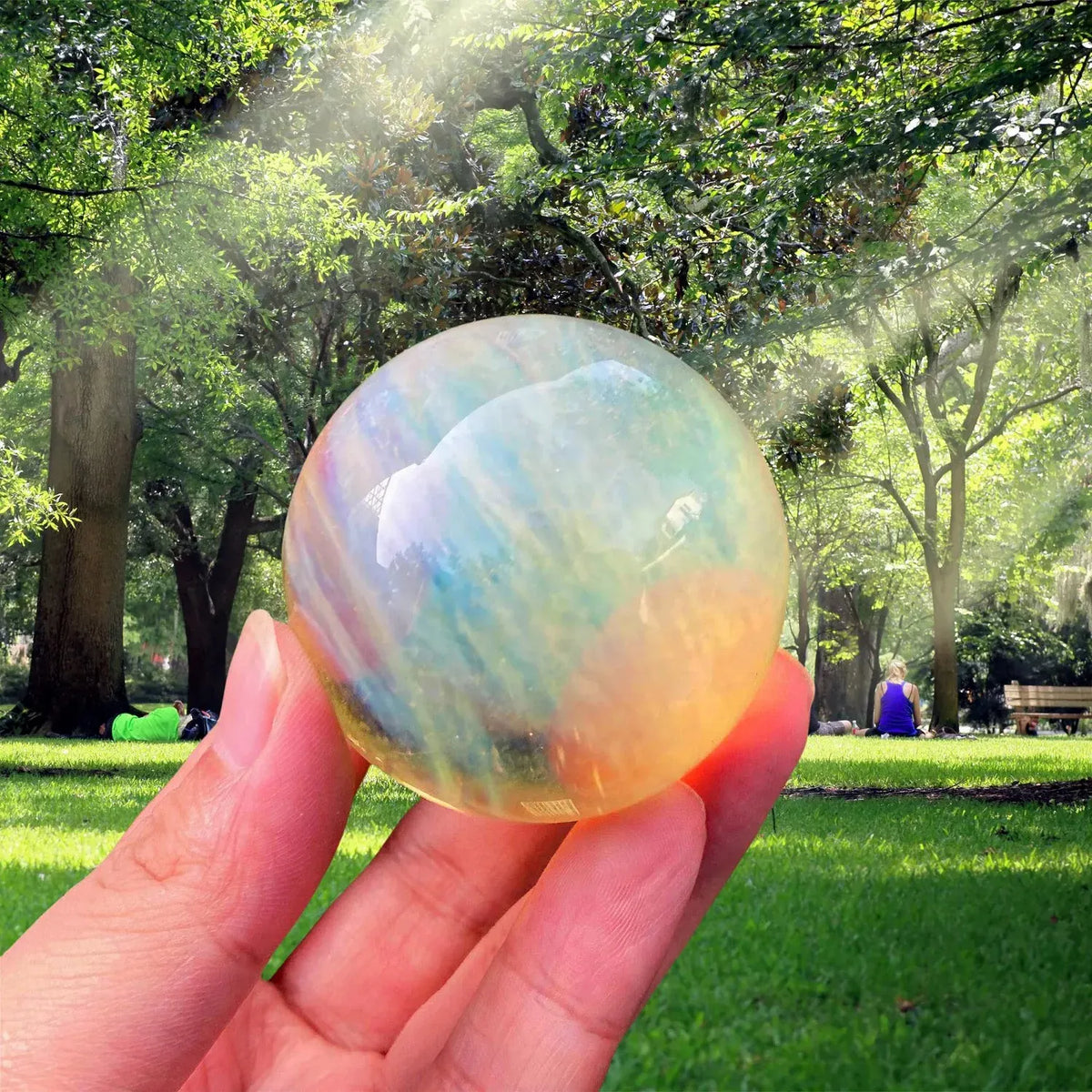 1pc Yellow Smelting Stone Sphere, Hand-Carved Crystal Ball, Home Decor