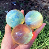 1pc Yellow Smelting Stone Sphere, Hand-Carved Crystal Ball, Home Decor