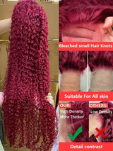 200% 13x4 Curly 99J Burgundy Lace Front Drawstring Glueless Wig Wine Red 30 36Inch Deep Water Wave Lace Frontal Human Hair Wigs