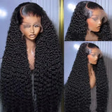 200% 40 Inch 13x4 Deep Wave Lace Front Wig Brazilian Virgin Human Hair Wig Natural Black Curly Hair HD Transparent Lace Frontal