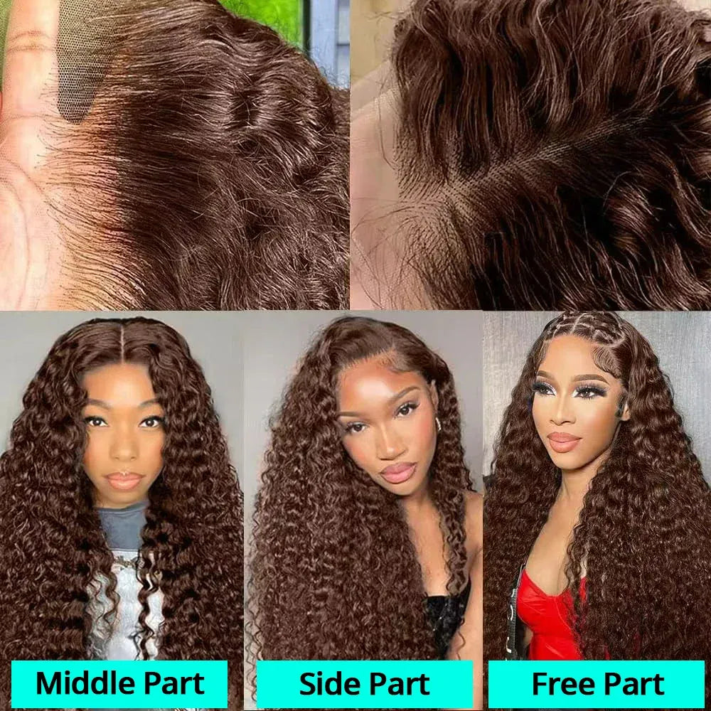 200 Density Chocolate Brown Curly Human Hair Wigs 13x6 13x4 Hd Transparent Lace Frontal Wig Brazilian Colored Human Hair Wigs