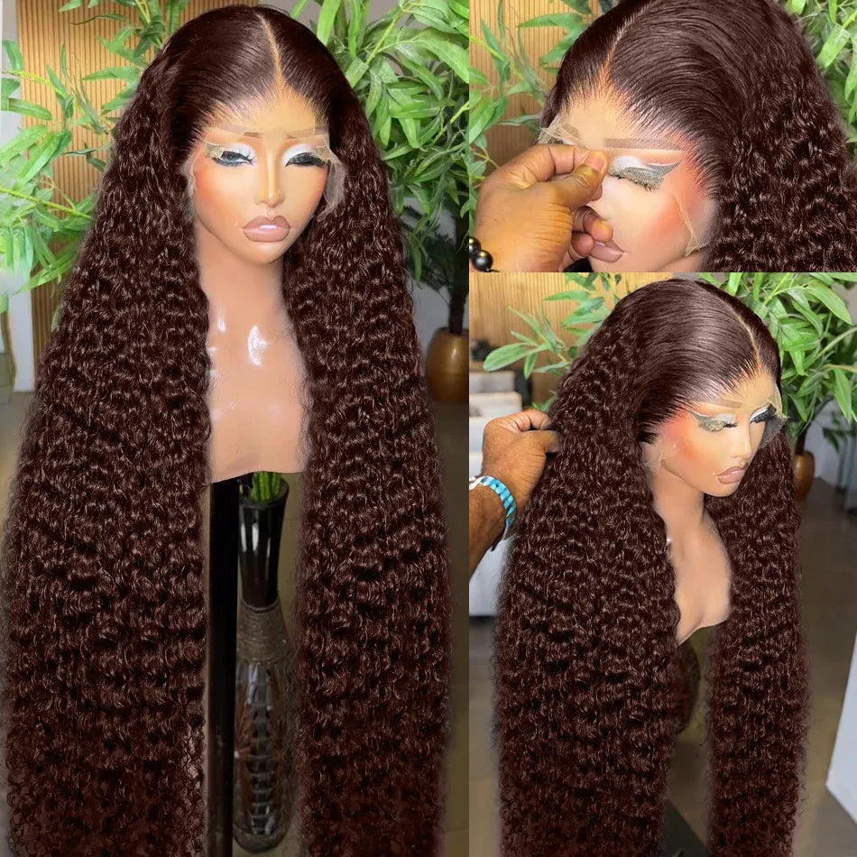 200 Density Chocolate Brown Curly Human Hair Wigs 13x6 13x4 Hd Transparent Lace Frontal Wig Brazilian Colored Human Hair Wigs