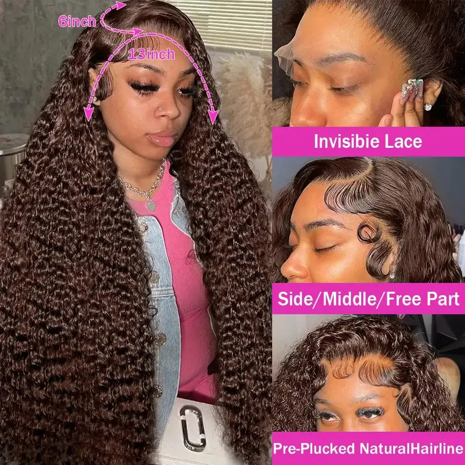 200 Density Chocolate Brown Curly Human Hair Wigs 13x6 13x4 Hd Transparent Lace Frontal Wig Brazilian Colored Human Hair Wigs
