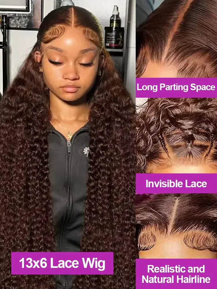 200% Density Dark Brown Lace Frontal Wigs Deep Curly 13x4 Lace Front Wig With Full Lace Remy Hair Wigs Chocolate Brown Hair