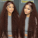 200% Density Dark Brown Lace Frontal Wigs Deep Curly 13x4 Lace Front Wig With Full Lace Remy Hair Wigs Chocolate Brown Hair