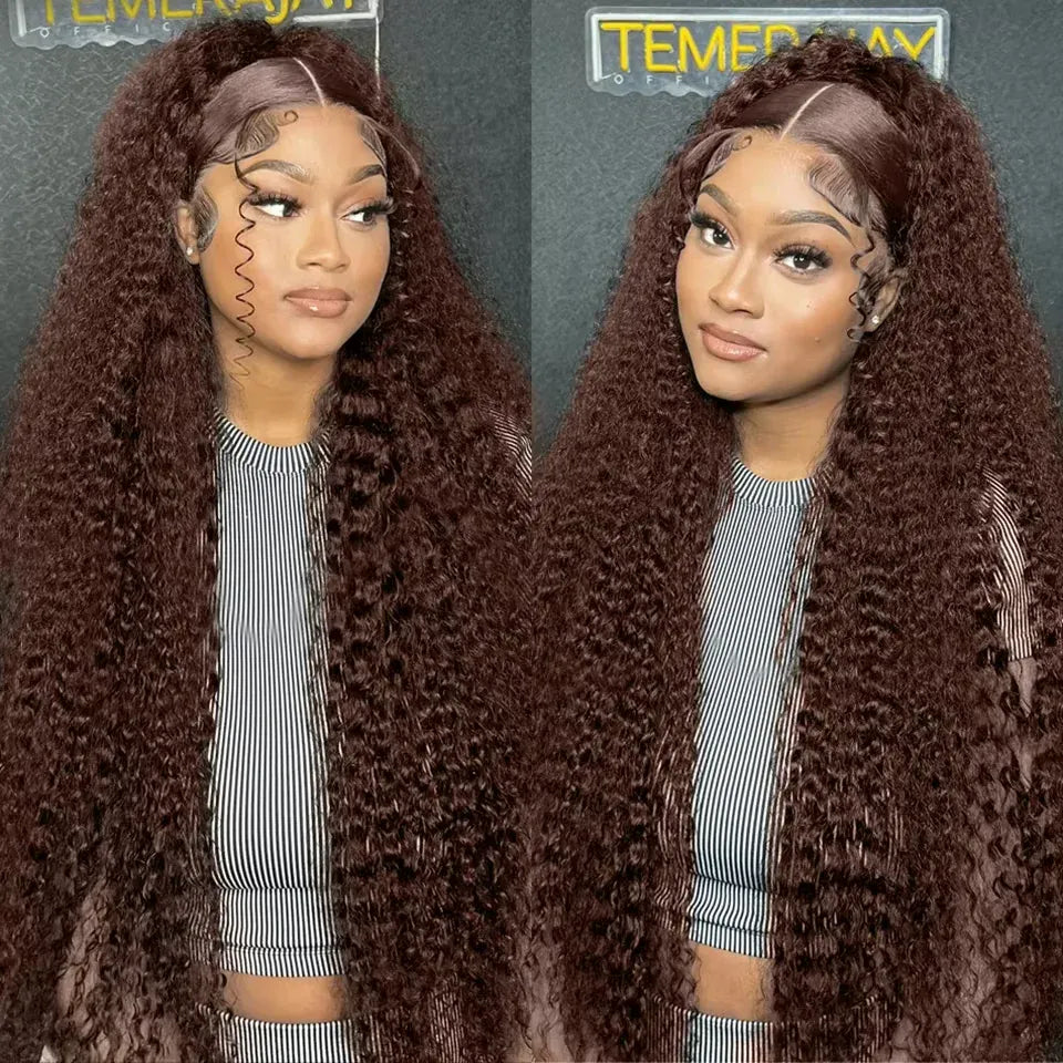 200% Density Dark Brown Lace Frontal Wigs Deep Curly 13x4 Lace Front Wig With Full Lace Remy Hair Wigs Chocolate Brown Hair
