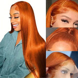200% Density Ginger Straight Human Hair Wigs Bone Straight 13x6 HD Lace Frontal Human Hair Wigs Pre Plucked For Women Brazilian