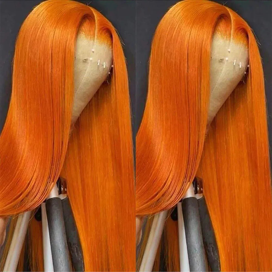 200% Density Ginger Straight Human Hair Wigs Bone Straight 13x6 HD Lace Frontal Human Hair Wigs Pre Plucked For Women Brazilian