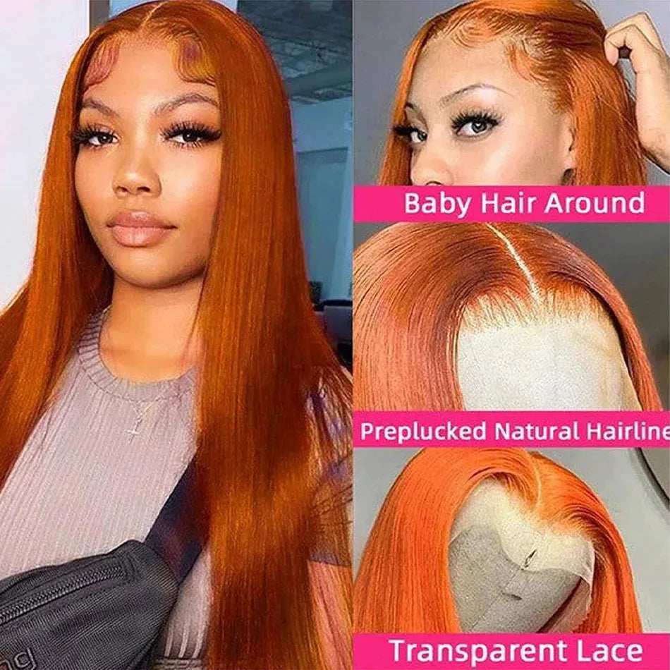 200% Density Ginger Straight Human Hair Wigs Bone Straight 13x6 HD Lace Frontal Human Hair Wigs Pre Plucked For Women Brazilian