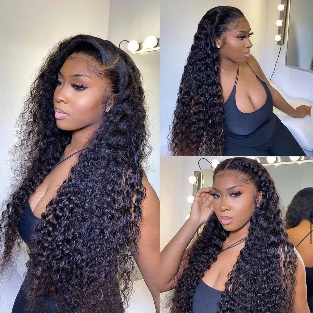 200 density HD curly human hair deep wave lace frontal wig with pre-plucked 13x4 lace front wig for women