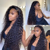 200 density HD curly human hair deep wave lace frontal wig with pre-plucked 13x4 lace front wig for women