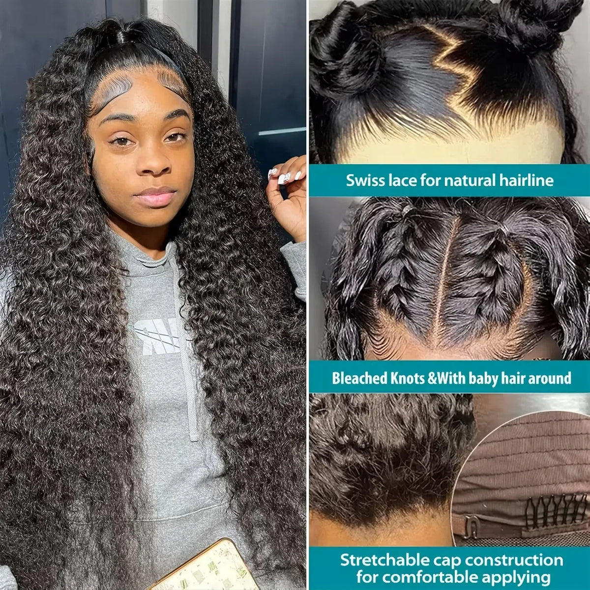 200 density HD curly human hair deep wave lace frontal wig with pre-plucked 13x4 lace front for women