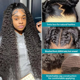 200 density HD curly human hair deep wave lace frontal wig with pre-plucked 13x4 lace front for women