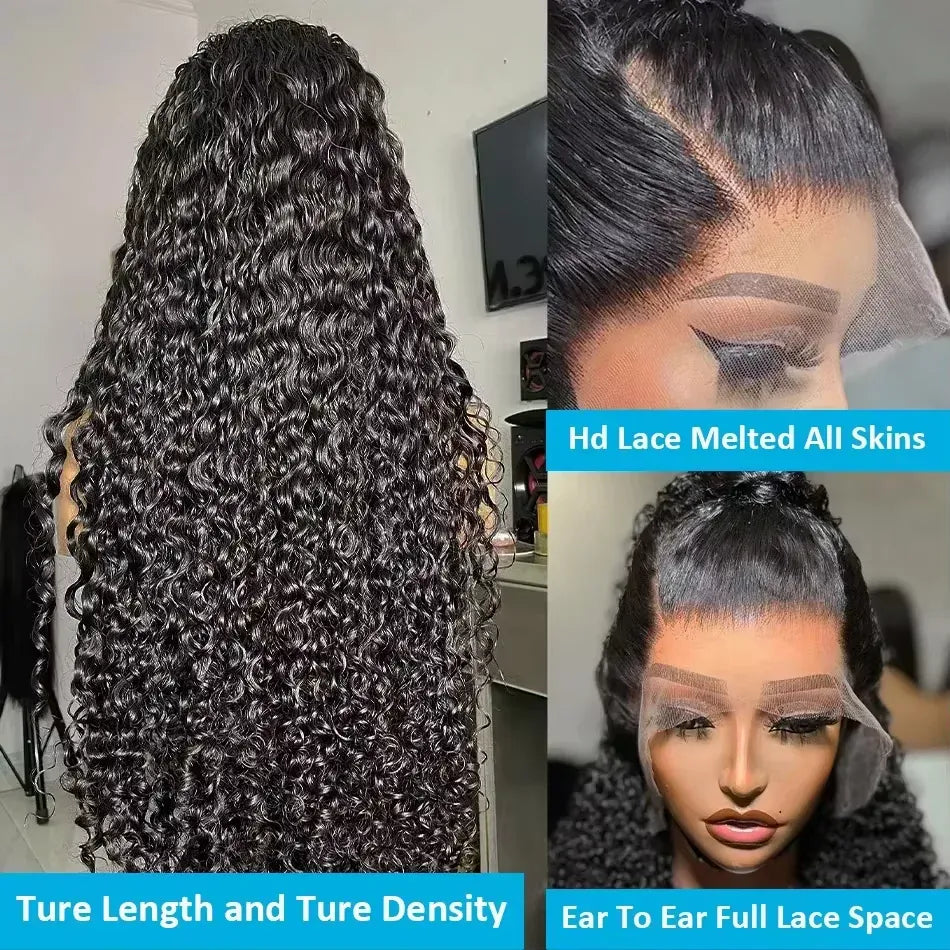 200 density HD curly human hair deep wave lace frontal wig with pre-plucked 13x4 lace, Jerry curl texture