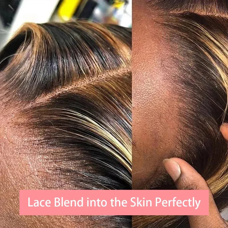 200% Density Short Bob Wigs Highlight Straight Lace Front Wigs Blonde 13x4 Transparent Lace Front Wig 100% Human Hair 427#16Inch