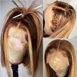 200% Density Short Bob Wigs Highlight Straight Lace Front Wigs Blonde 13x4 Transparent Lace Front Wig 100% Human Hair 427#16Inch