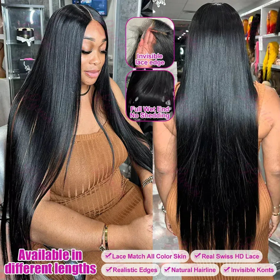 200% Density Straight HD Transparent 13x6 Wig Brazilian Lace Front 30 38 Inch 13x4 Human Hair Wigs Lace Front For Black Women